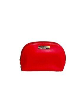 Salvatore Ferragamo Makeup Cosmetics Bag Vibrant Red Vegan Leather Zipper Close
